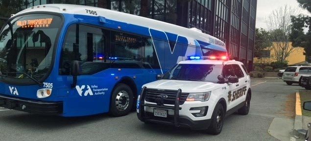 VTA bus and Sheriff patrol vehicle